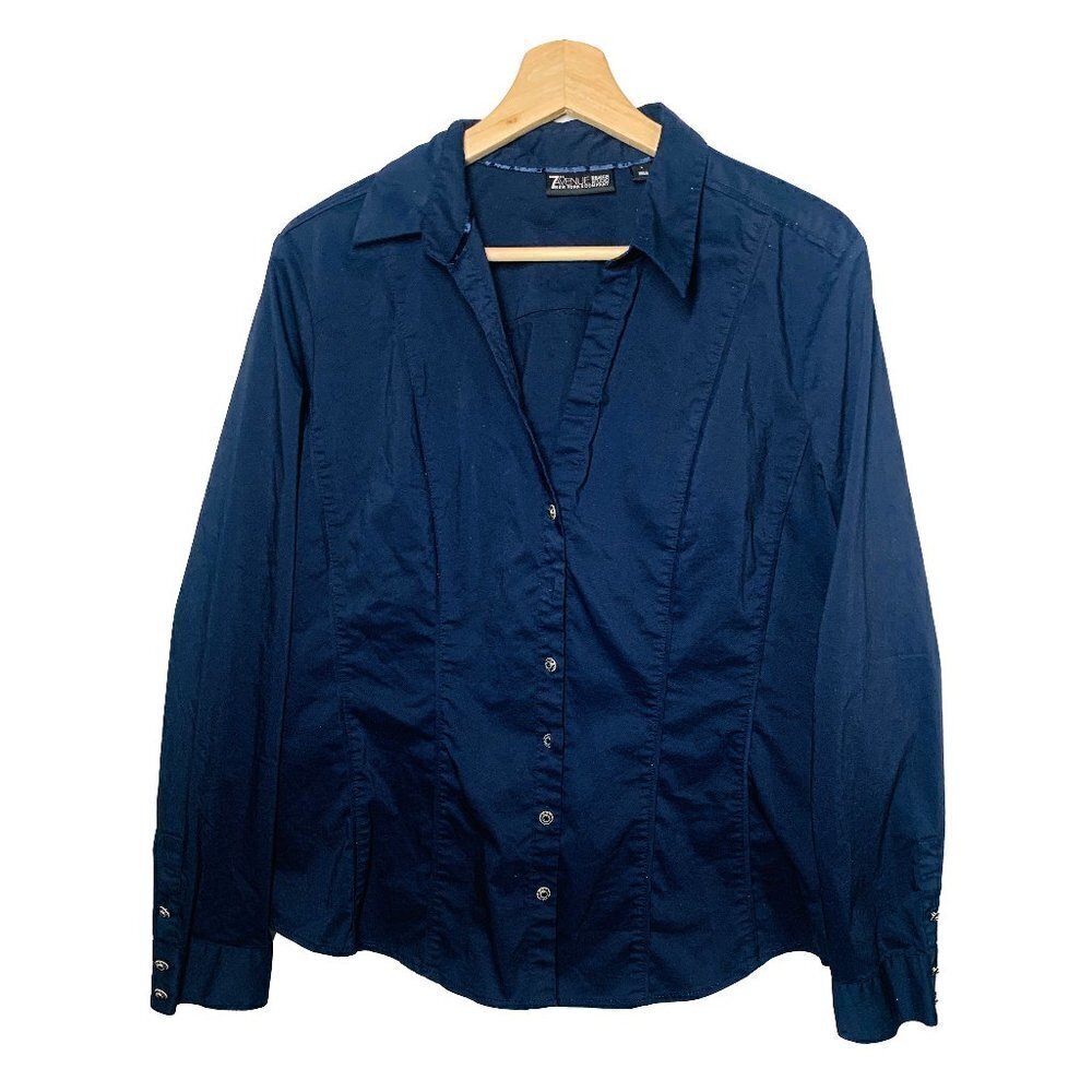 New York & Company Womens Blue Shirt Long Sleeve L